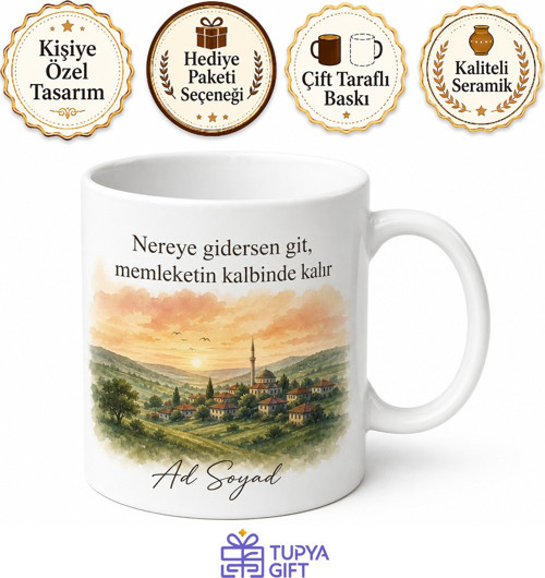 Yurt Dışına Gidenlere Memleket Kupası Hediye Kupa Bardak Özel Tasarım