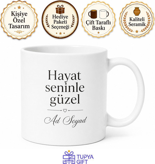Kişiye Özel Anlamlı Sözlü Baskılı Kupa Bardak Hediye Porselen