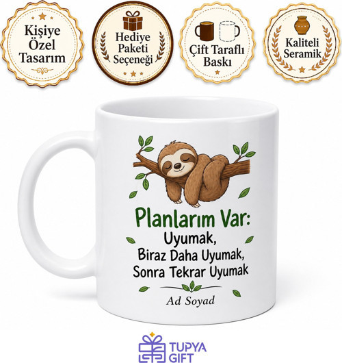 Tembel Hayvan Sloth Esprili Kupa Uyumak İsteyenlere Hediye Bardak