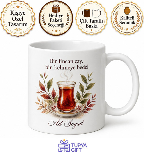 Yöresel Çay Keyfi Baskılı Kişiye Özel Kupa Bardak Hediye