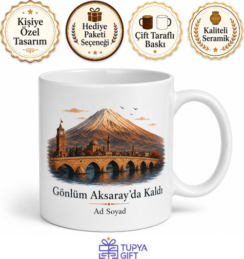 Aksaray Memleket Sevdası Kupa Bardak Hediye Özel Tasarım Porselen Mug