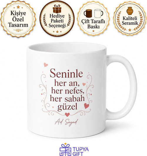 Aşk Sözlü Romantik Tasarım Baskılı Porselen Kupa Bardak Sevgiliye Hediye