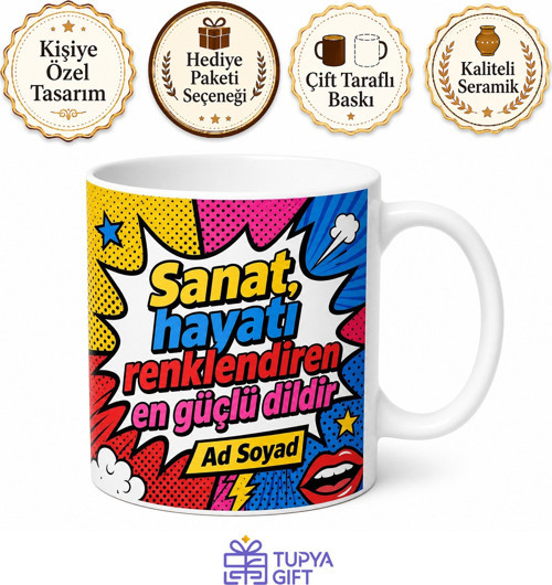 Pop Art Tasarım Baskılı Kupa Bardak Retro Sanat Hediye Porselen Mug