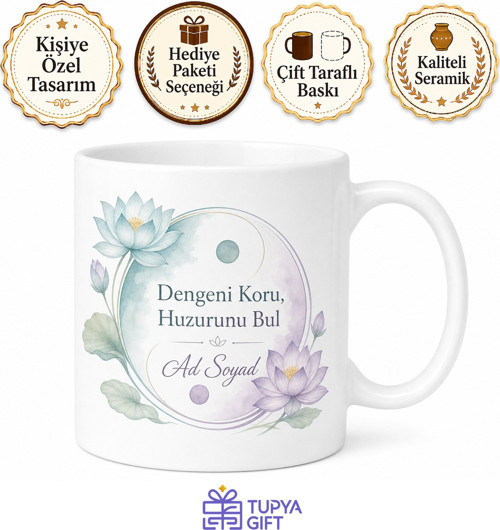 Kişiye Özel Dengeli Yaşam Temalı Kupa Bardak | İsimli Hediye