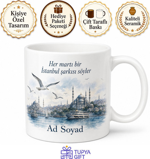 İstanbul Martı Sesleri Baskılı Kupa Bardak Nostaljik Hediye