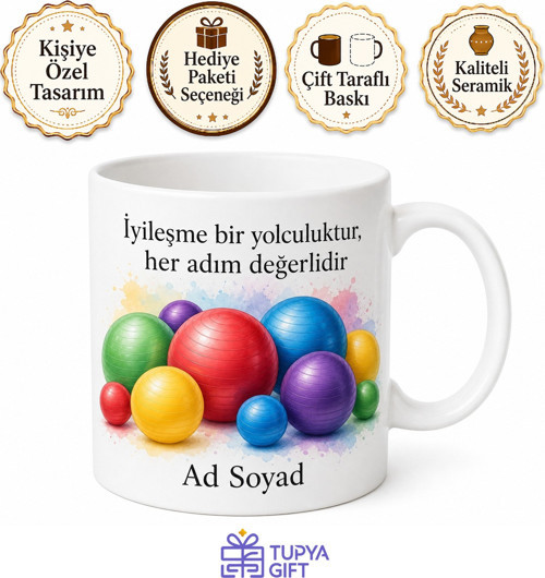 İsimli Terapi Topu Desenli Ergoterapi Kupası Hediye Kupa Bardak Özel Tasarım