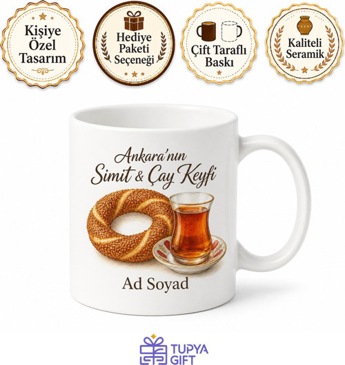 Ankara Simit Çay Keyfi Baskılı Kupa Bardak Hediye Porselen Mug