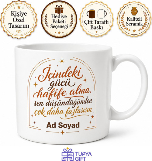 İsme Özel Potansiyel Dolu Yazılı Kupa Bardak Motivasyon Hediye