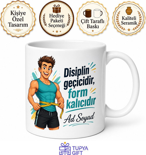 Mezura Beden Ölçüsü Çizimli Formuna Dikkat Eden Fit Karakter Kupa Bardak Hediye