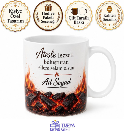 Kebapçıya Köz Ateşi Urfa Adana Lezzeti Şiş Çevirenlere Ocakbaşı Keyfi Kupa Hediye