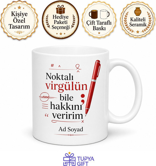 Editör Yazım Kuralları Kırmızı Kalem Hata Düzeltme Metin Avcısı Kupa Bardak Hediye