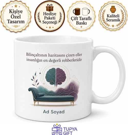 Psikoloğa Hediye İnsan Zihni Bilinçaltı Keşfi Terapi Divanı Baskılı Kupa Bardak