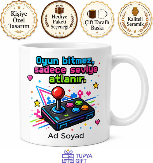 Arcade Temalı Baskılı Kupa Bardak Hediye Retro Oyun Desenli Porselen Mug