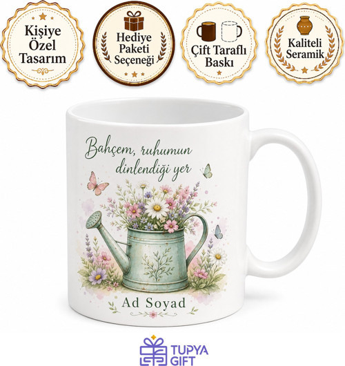 İsimli Sulama Kabı Desenli Bahçe Kupası Özel Baskılı Hediye Bardak