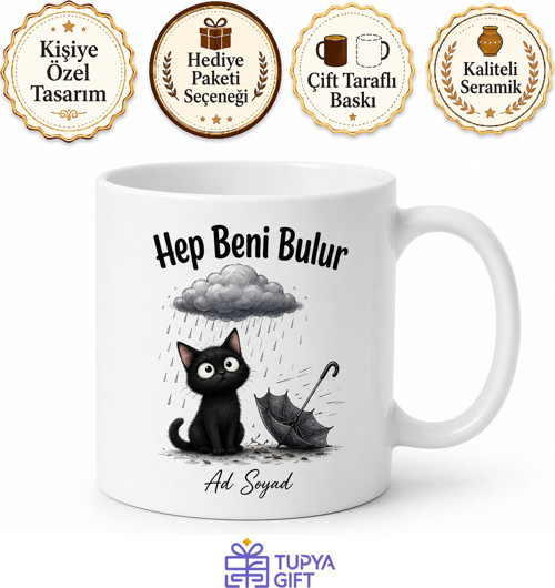 Şanssızlık Abidesi Kara Kedi Esprili Kupa Bardak Komik Hediye Şanssız Bahtsız