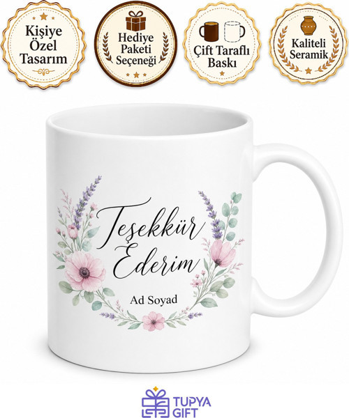 Thank You Temalı Teşekkür Ederim Kupa Bardak Hediye Porselen Mug