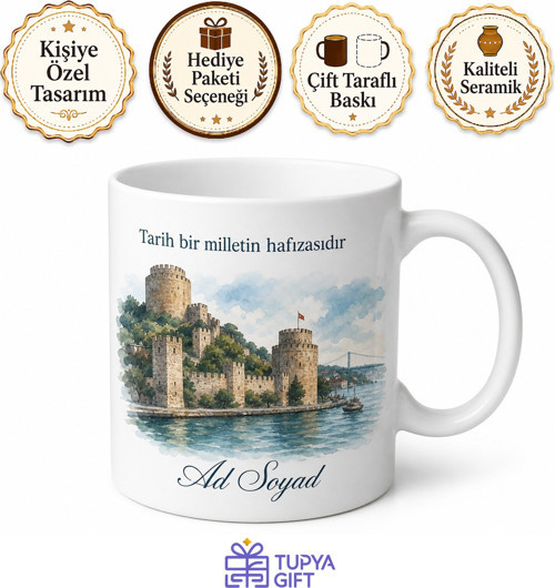 Rumeli Hisarı Temalı İstanbul Kupası Özel Tasarım Baskılı Porselen Kupa Hediye