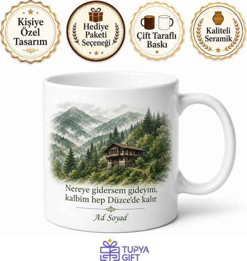 Düzce Karadeniz Ruhu Baskılı Kupa Bardak Hediye Porselen Mug