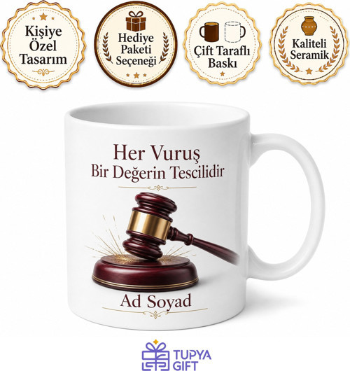 Müzayede Yöneticisi Çekiç Satıldı Antika Değer Biçme Baskılı Kupa Bardak Hediye