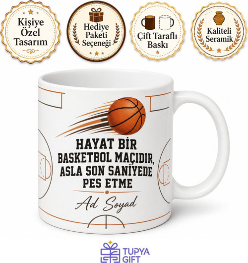 Basketbol Sever Yazılı Baskılı Kupa Bardak Hediye Porselen Mug