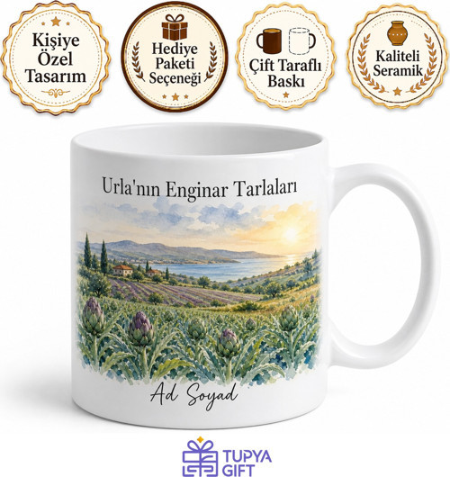 Urla Enginar Tarlaları İzmir Hatırası Seramik Kupa Bardak Hediye