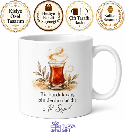 Çay Tiryekilerine Özel Çay Saati Temalı Seramik Kupa Bardak Hediye