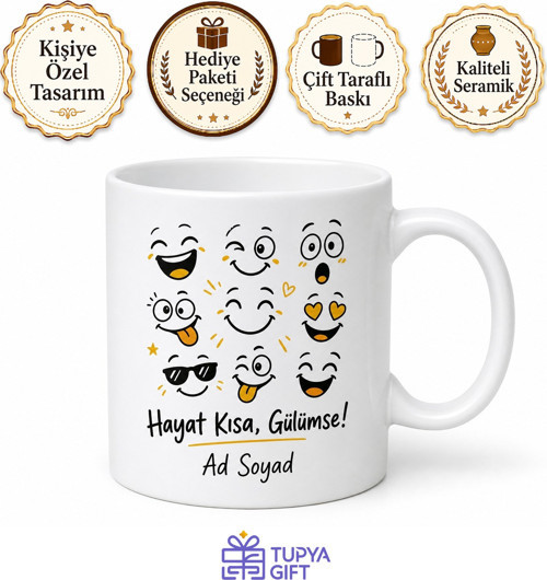 Eğlenceli Yüz İfadeli Baskılı Porselen Kupa Bardak Komik Hediye Mug
