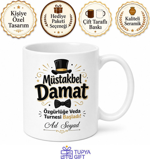 Müstakbel Damat Yazılı Komik Kupa Bardak Nişan Bekarlığa Veda Hediye
