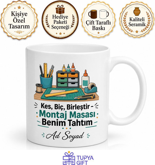Kurgucuya Özel Kes Biç Birleştir Montaj Masası Esprili Kupa Bardak Hediye