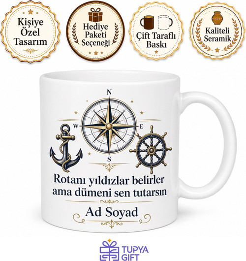 Gemi Kaptanına Rota Belirleme Liman Yanaşma Seyir Defteri Kupa Bardak Hediye