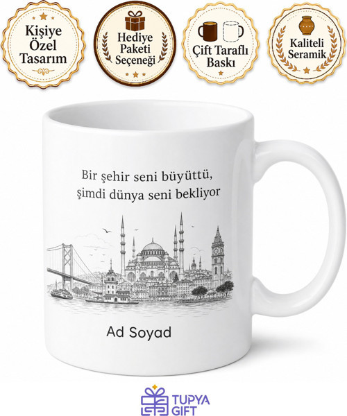 Yeni Mezuna Şehir Temalı Kupa Bardak Mezuniyet Hediye Özel Tasarım
