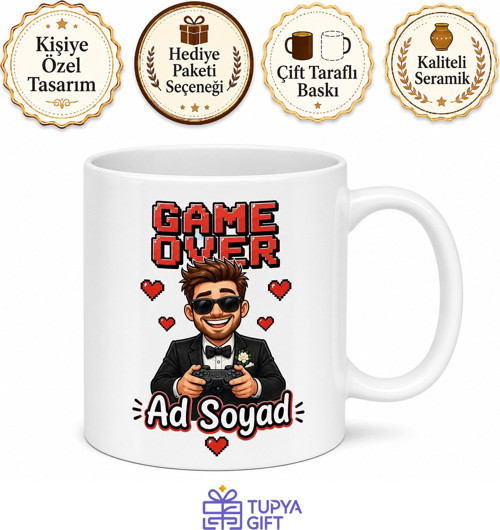 Game Over Oyun Bitti Çizimli Evlenen Arkadaşa Esprili Kupa Bardak Hediye
