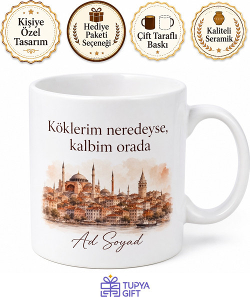 Kişiye Özel Memleket Temalı Günlük Kullanım Kupa Bardak İsimli Hediye