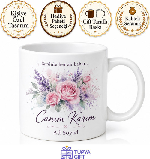 Canım Karım Yazılı Suluboya Efektli Hediye Kupa Bardak Eşe Özel Tasarım