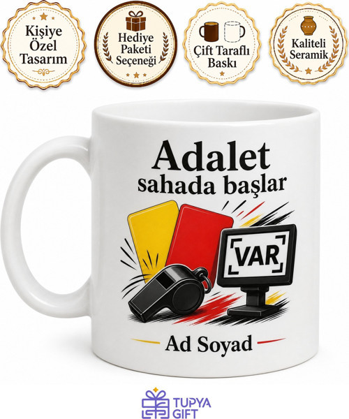 Hakeme Özel Sarı Kırmızı Kart Düdük VAR İncelemesi Baskılı Porselen Kupa Hediye
