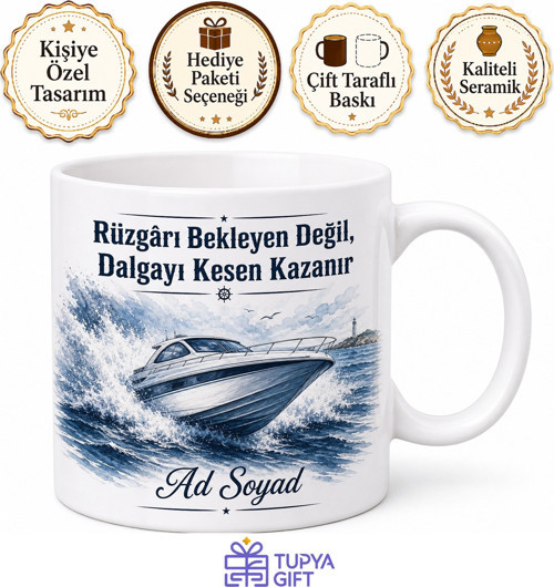 Sürat Teknesi Köpükler Çizimli Suları Yararak İlerleyen Heyecan Kupa Bardak Hediye