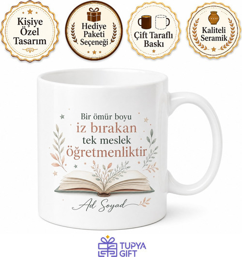 Öğretmen İçin Kişiye Özel İsimli Baskılı Kupa Bardak Öğretmenler Günü Hediyesi