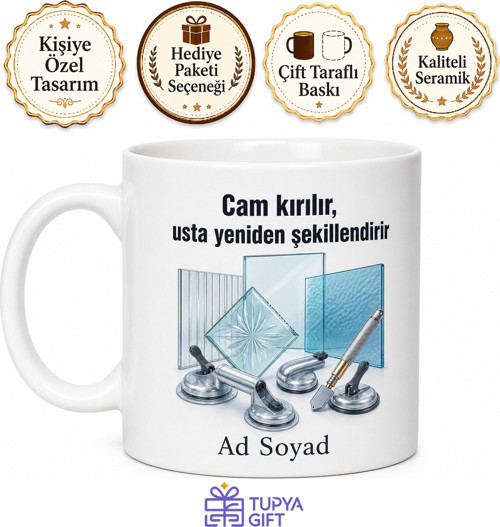 Camcıya Hediye Şeffaf Silikon Çekme Elmas Kesici Kırık Cam Değişimi Baskılı Kupa Bardak