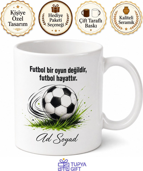 Futbol Sever İçin Kişiye Özel Top Temalı Baskılı Kupa Bardak Spor Hediyesi