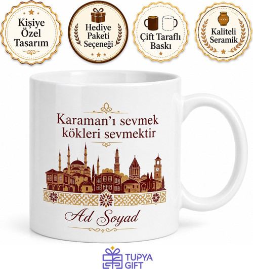 Karamanlı Hemşehriye Özel İsimli Baskılı Kupa Bardak Karaman Hediye