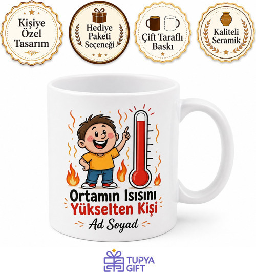 Termometre Yüksek Sıcaklık Çizimli Ortamı Isıtan Neşeli Karakter Kupa Bardak Hediye