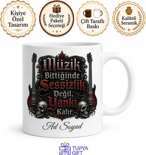 Metal Müzik Temalı Baskılı Kupa Bardak Rock Hediye Porselen Mug