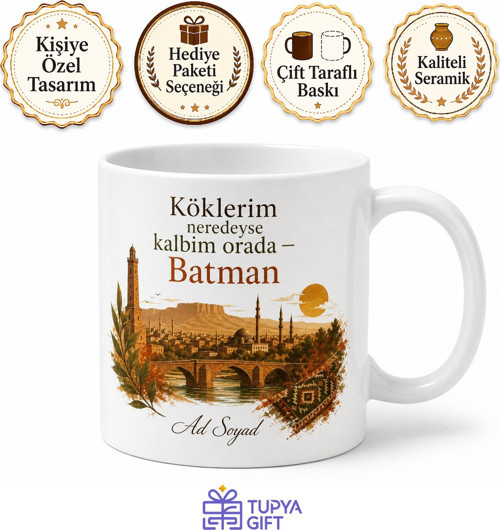 Batman Memleket Temalı Baskılı Kupa Bardak Hediye Özel Tasarım Porselen