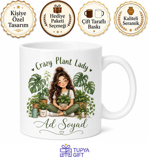 Crazy Plant Lady Baskılı Çılgın Bitki Kadını Kupa Bardak Hediye