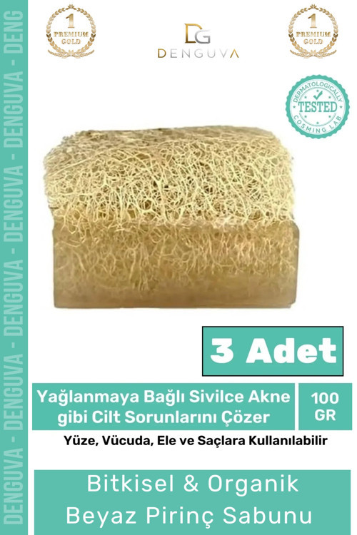 Özel %100 Doğal Koku Yüz Cilt Beyazlatıcı Organik Nemlendirici Kabak Lif Beyaz Pirinç Sabunu 3 Adet
