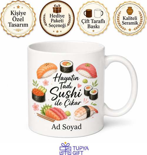 Sushi Sever Yazılı Baskılı Kupa Bardak Japon Mutfağı Temalı Hediye