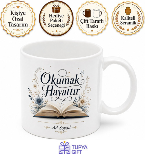 Reading Is Life Baskılı Okumak Hayattır İngilizce Kupa Bardak Hediye