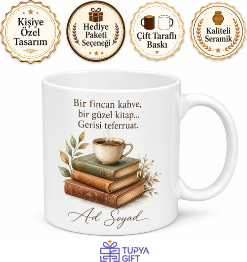 Kişiye Özel Kütüphane Molası Baskılı Kupa Bardak Hediye