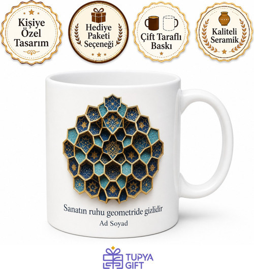 Mukarnas Motifi Baskılı Kupa Bardak Özel Tasarım Hediye Porselen Mug