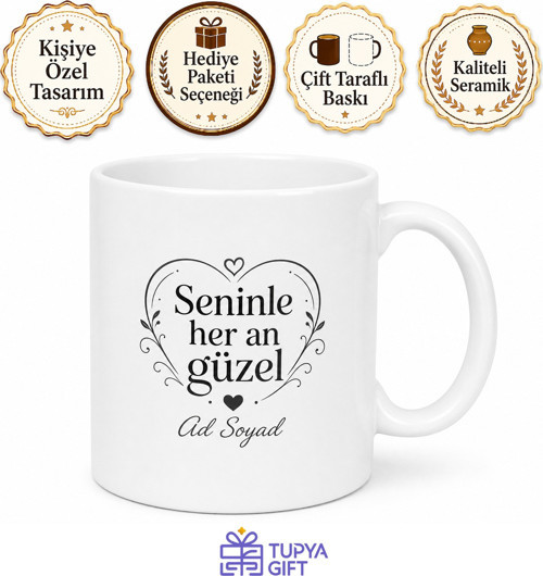 Sevgi Dolu Mesajlar Baskılı Porselen Kupa Bardak Hediye Sevgiliye Özel Tasarım